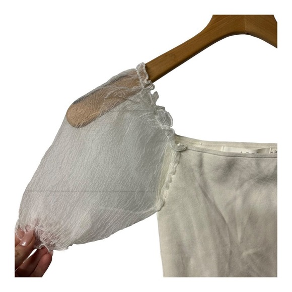 ASTR the Label  DARLING SHEER PUFF SLEEVE BODYSUIT X-Small in white - Picture 5 of 8